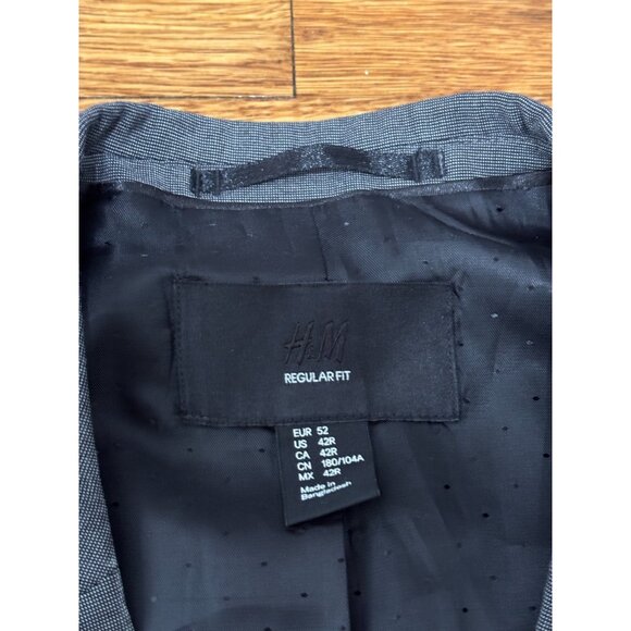 H&M Men's Blazer Jacket Size 42R Gray Pindot Stretch 2 Button Sport Coat - Picture 4 of 7